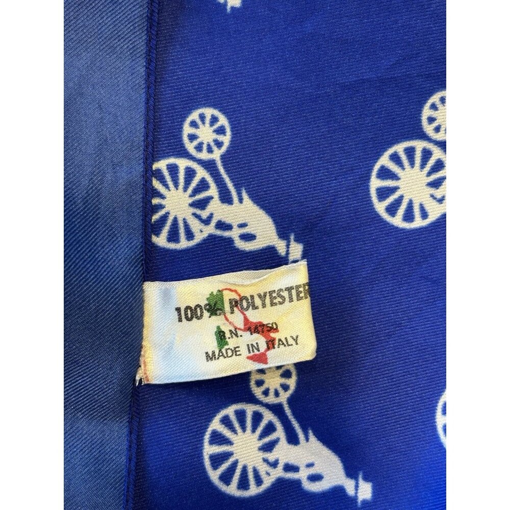 Penny-Farthing Scarf Square Made In Italy Blue & White Polyester Preowned - Picture 4 of 7
